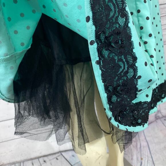 Ruby Rox Pin Up Strapless Green & Black Polka Sash Dress size 6 - Picture 10 of 12